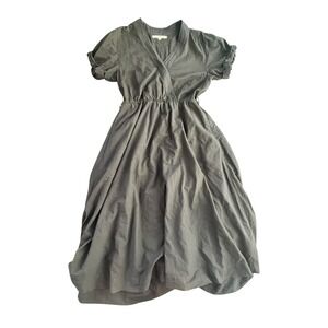 Xirena Black Wrap V Neck Short Sleeve Midi Dress Size S